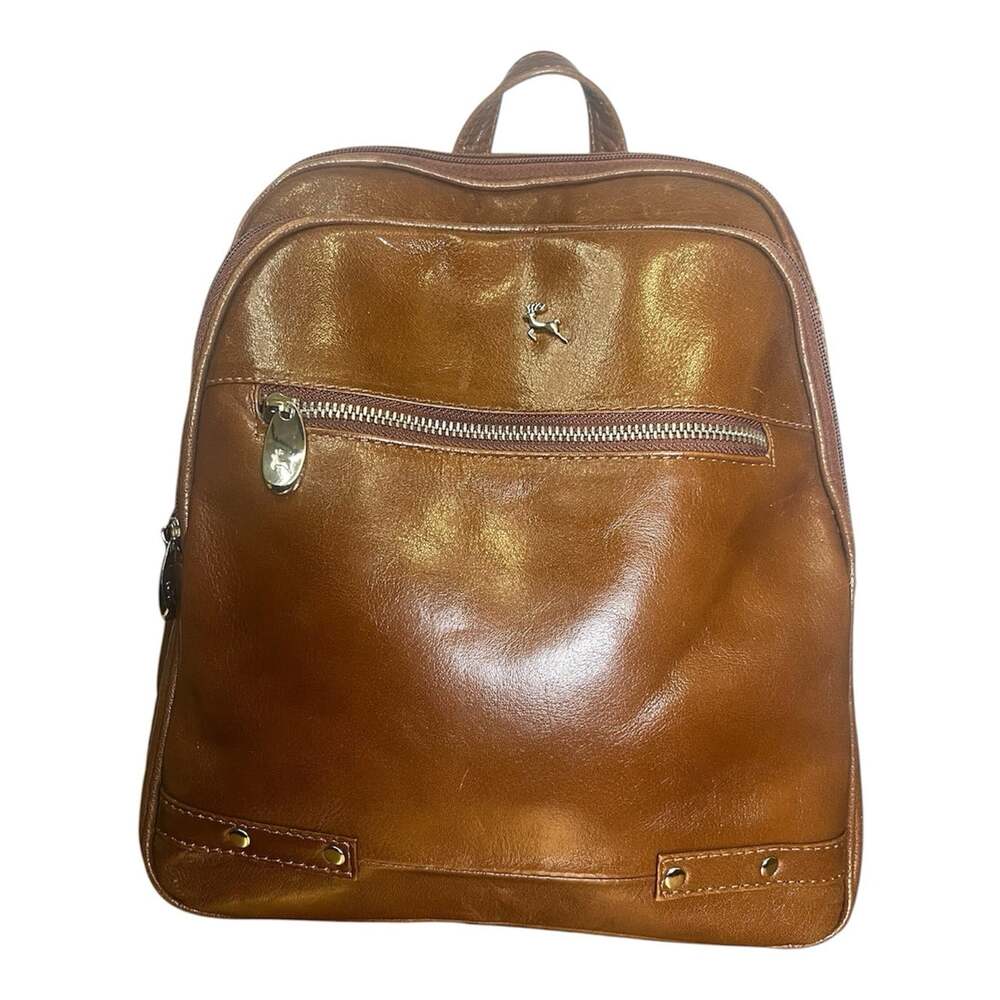 Ashwood Polished Brown Genuine Leather Backpack Cognac Stag Logo Pockets Travel